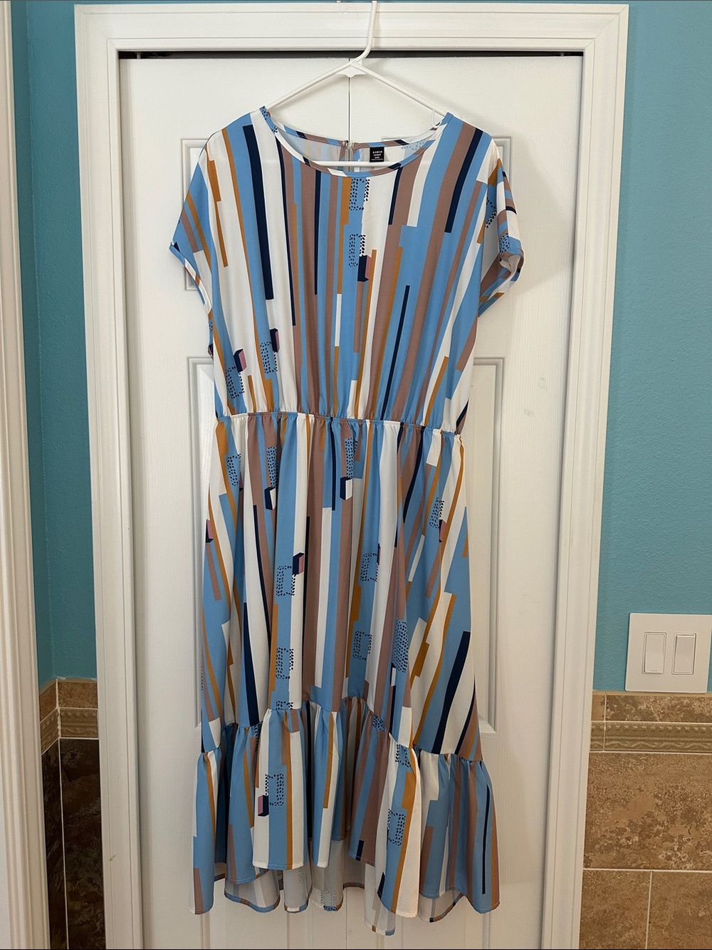 SHEIN Blue, Tan & White Striped Midi Dress